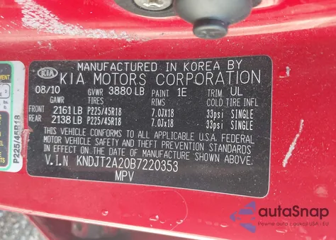 2011 Kia Soul Sport from USA, damaged, VIN KNDJT2A20B7220353